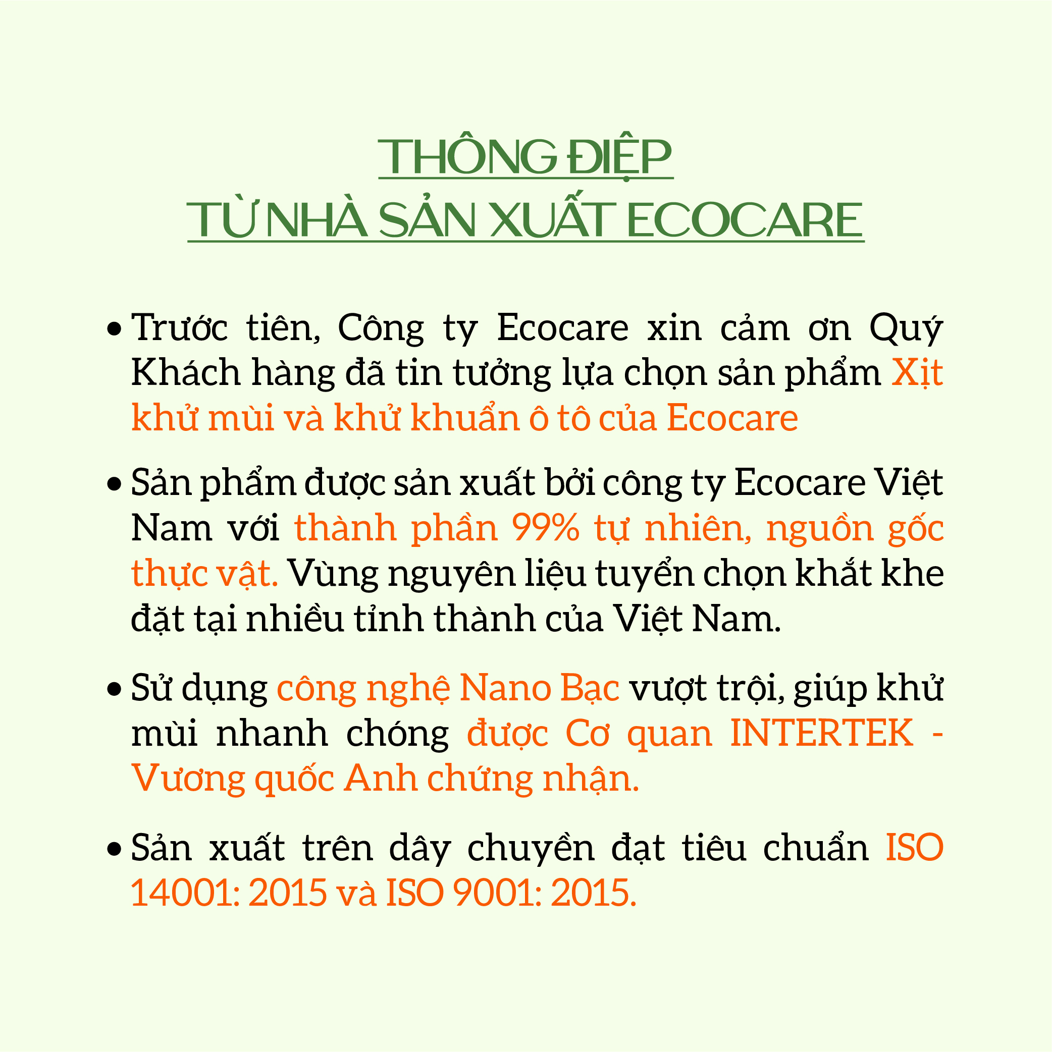 Xịt Khử Mùi Và Khử Khuẩn Ô Tô Ecocare 50ml Công Nghệ Nano Bạc Vượt Trội Xóa Bỏ Nỗi Lo Say Xe