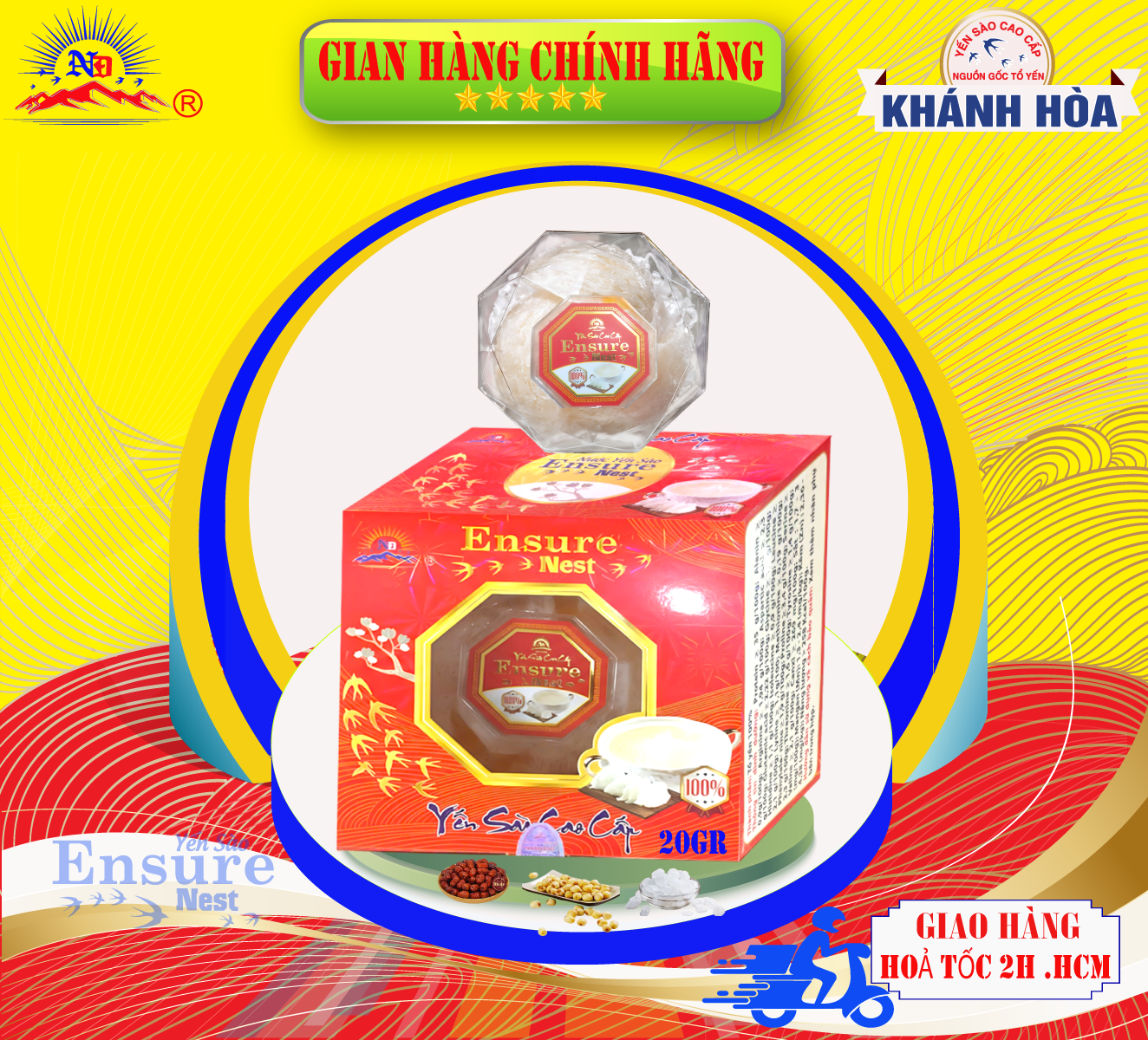 Tổ Yến Sào Khánh Hoà Ensure Nest Tiện Dụng Chưng Nhanh 20g - Kèm Đường Phèn , Táo đỏ