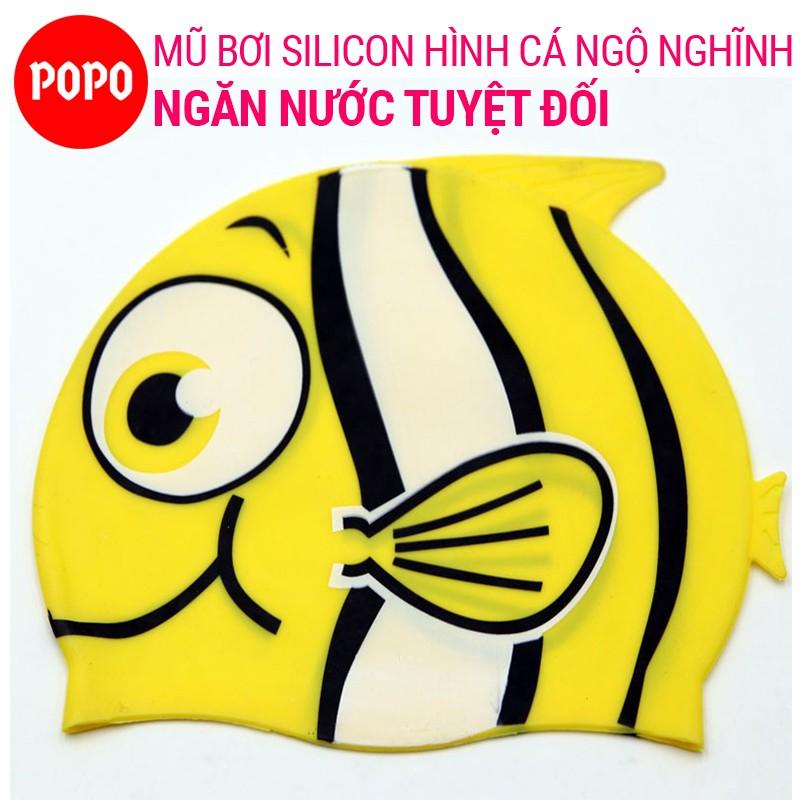 Nón bơi trẻ em hình ngộ nghĩnh POPO chất liệu mũ bơi silicone an toàn, cảm giác mềm mại khi đội cho bé