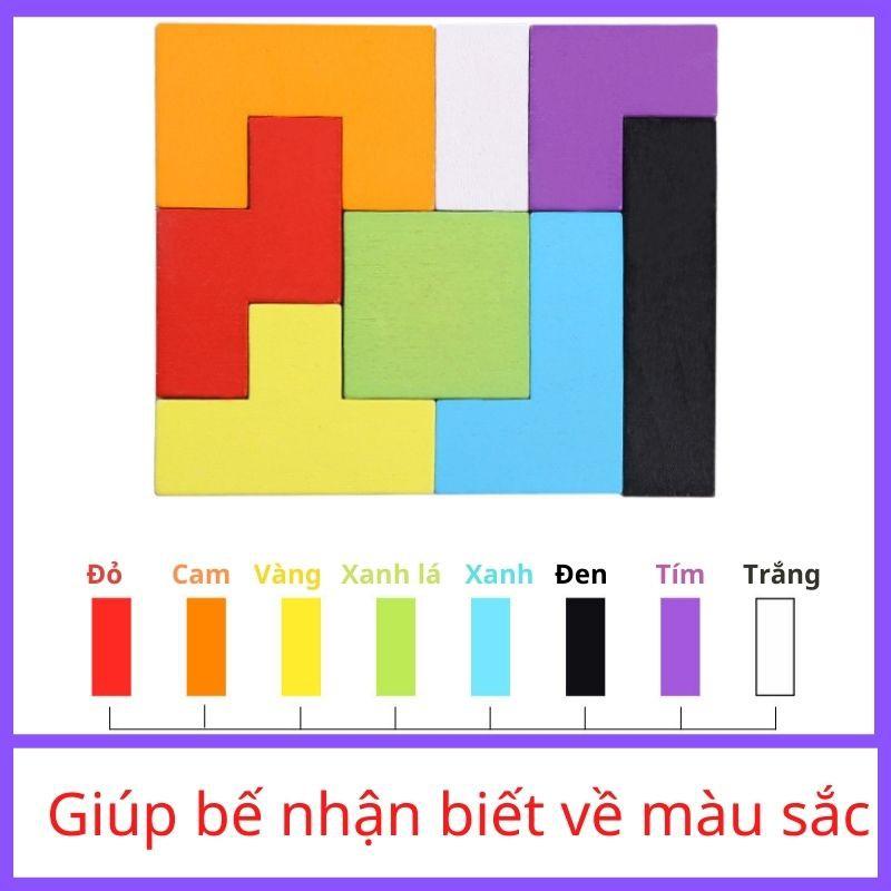 Đồ chơi gỗ xếp hình Montessori Tetris Cho Bé phát triển trí tuệ