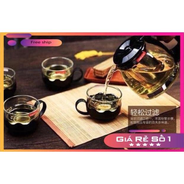 BỘ ẤM PHA TRÀ KÈM 4 CỐC THỦY TINH CÓ LƯỚI LỌC TRÀ