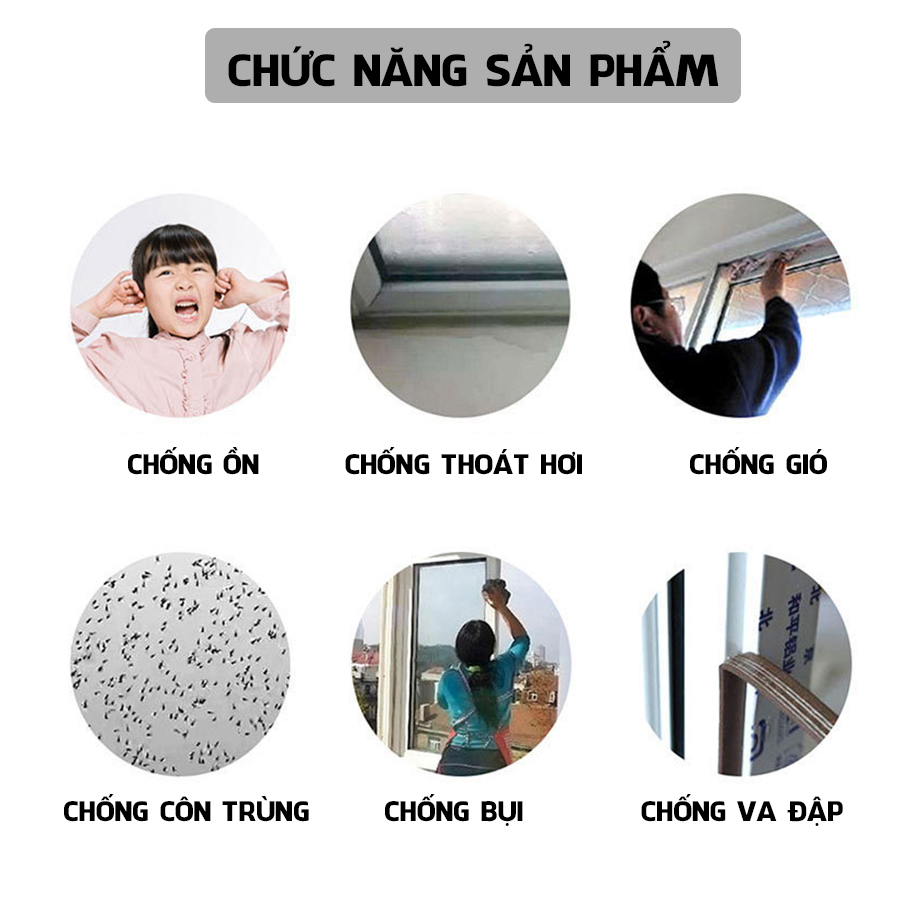 Combo 2 Cuộn ron gioăng mút xốp dán khe khung cửa cách âm giảm chấn chống bụi dài 2 mét