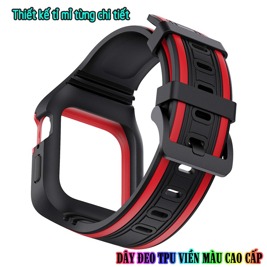 Dây Đeo liền ốp dành cho Apple Watch size 38/40/42/44mm TPU chống sốc viền màu_Đen Đỏ (tặng dán KCL theo size)