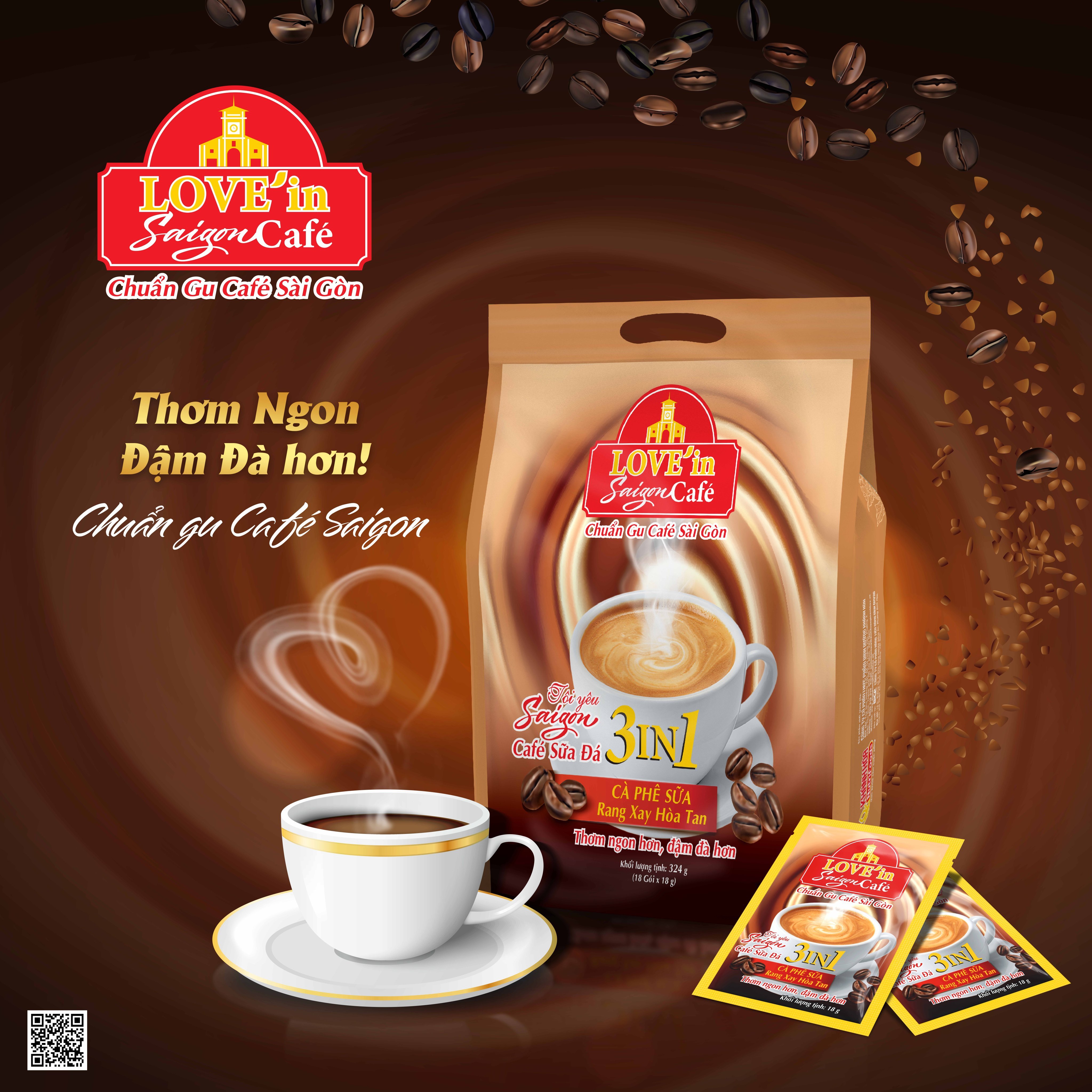 Cà Phê Sữa Rang Xay Hòa Tan 3IN1 LOVE’IN SAIGON CAFE - Thơm Ngon Hơn, Đậm Đà Hơn - Khánh Hòa NutriFoods  (Túi 18 gói x 18g)