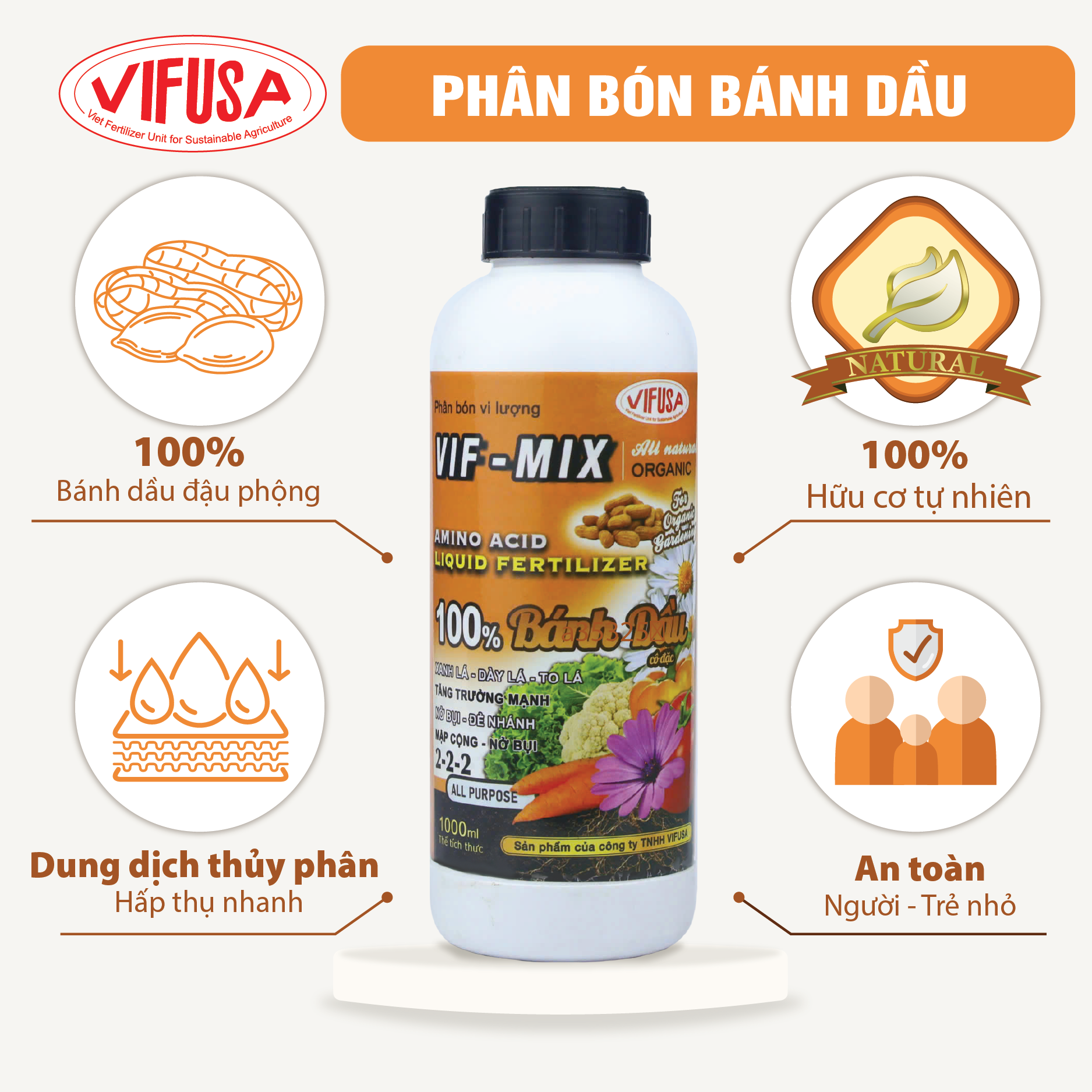 VIF-MIX - Phân bón Bánh dầu chai 1 lít