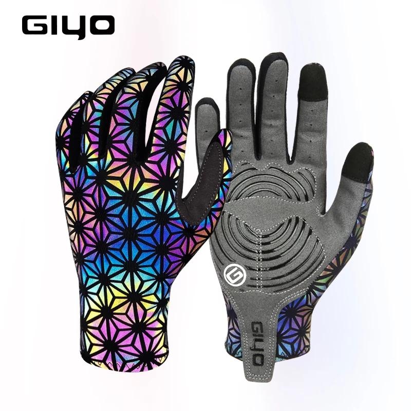Bơm Giyo Nhiều Màu Dạ Quang Full Ngón Tay Găng Tay Xe Đạp Thể Thao Ngoài Trời Chống Trơn Trượt MTB Mitten Phản Xạ Làm Lóa Mắt Xe Máy Găng Tay Dài Ngón