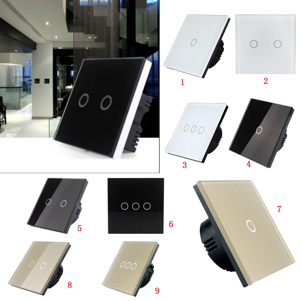 2x3 Gang 1 Way LED Crystal Glass Panel Light EU UK Touch Screen Switch Gold