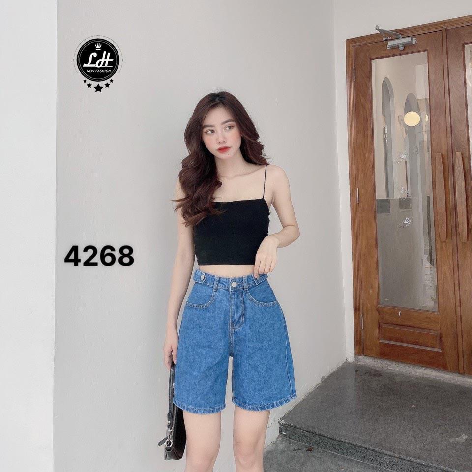 Quần sọt jean nữ ống rộng màu trắng, xanh nhạt. Nút lưng thay đổi linh hoạt theo eo Ms 4269