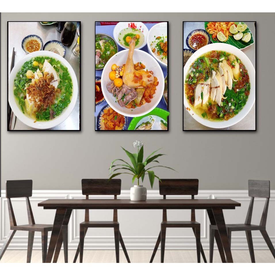 (ẢNH CHỤP THẬT) Tranh phở gà, Tranh treo tường tráng gương trang trí quán ăn, nhà hàng kèm đinh