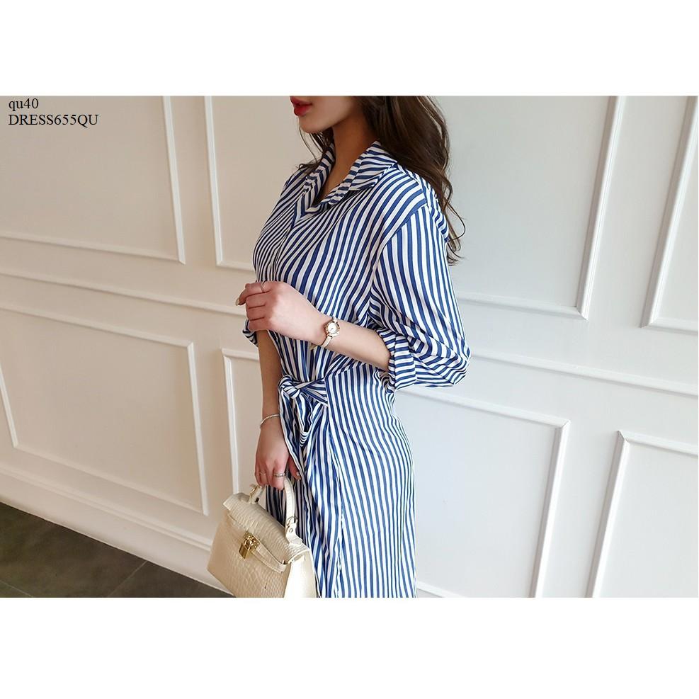DRESS546 ĐẦM SỌC SƠ MI THẮT EO