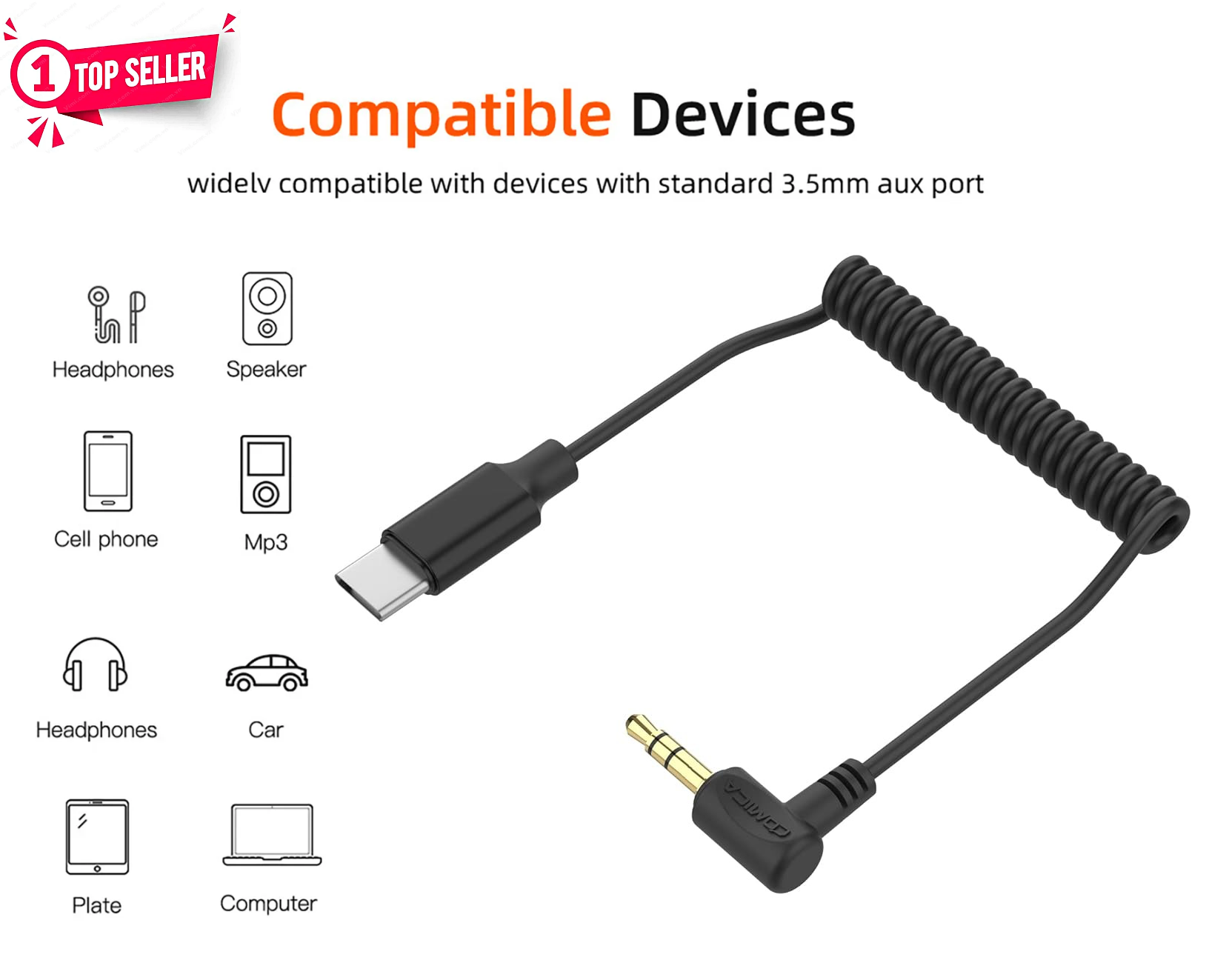 ROGTZ Cáp Chuyển Đổi Comica 3.5mm TRS sang USB-C Kết Nối Linh Hoạt Đơn Giản Chiều Dài 60cm Chất Liệu TPU Bền Bỉ Chịu Lực Kéo Cao Tương Thích Rộng Rãi- Dẫn Âm Thanh Chất Lượng Cao, Tương Thích Android - Hàng Chính Hãng