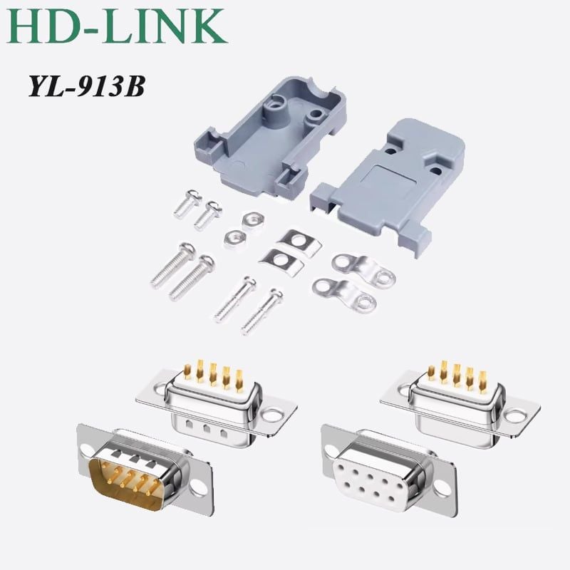 Đầu hàn COM DB9 RS232 chân đồng vỏ ốp nhựa cứng HD-LINK YL-913B 2 dạng chân cắm F/M. HÀNG CHÍNH HÃNG