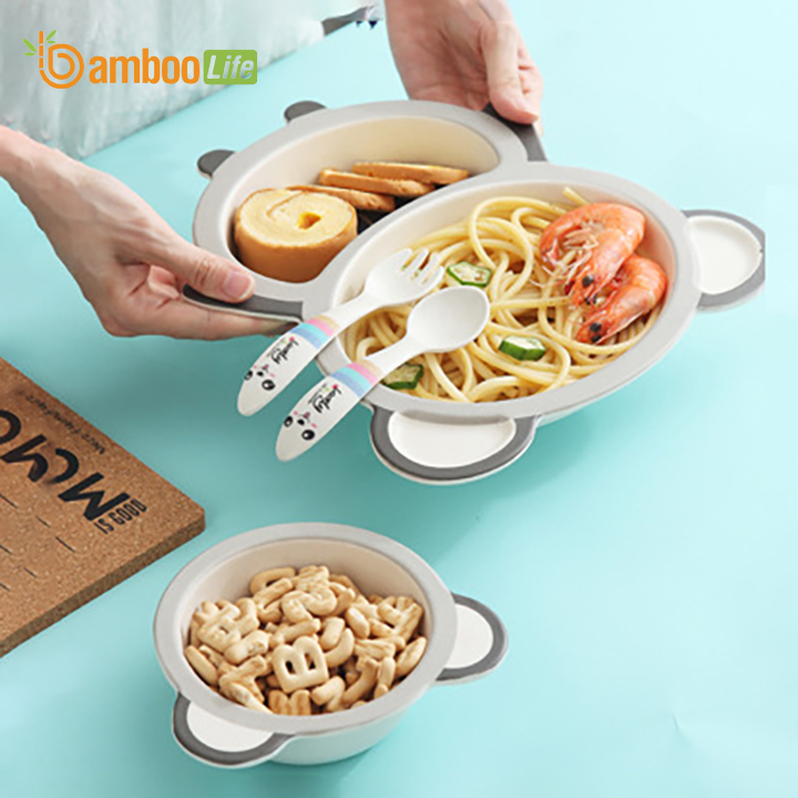 Set khay ăn dặm cho bé từ sợi tre Bamboo Life BL0A8 hàng chính hãng Dụng cụ ăn dặm cho bé Đồ dùng ăn dặm cho bé Bộ chén bát ăn dặm cho bé