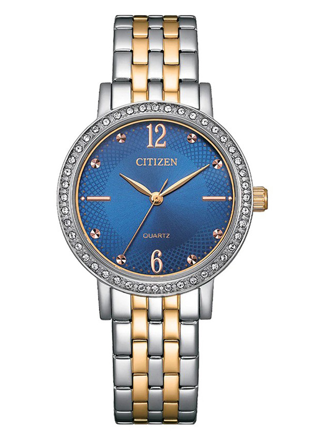 Đồng Hồ Nữ Citizen Pin-Quartz Đính Đá Swarovski Dây Thép Không Gỉ EL3106-59L - Mặt Xanh (31mm)