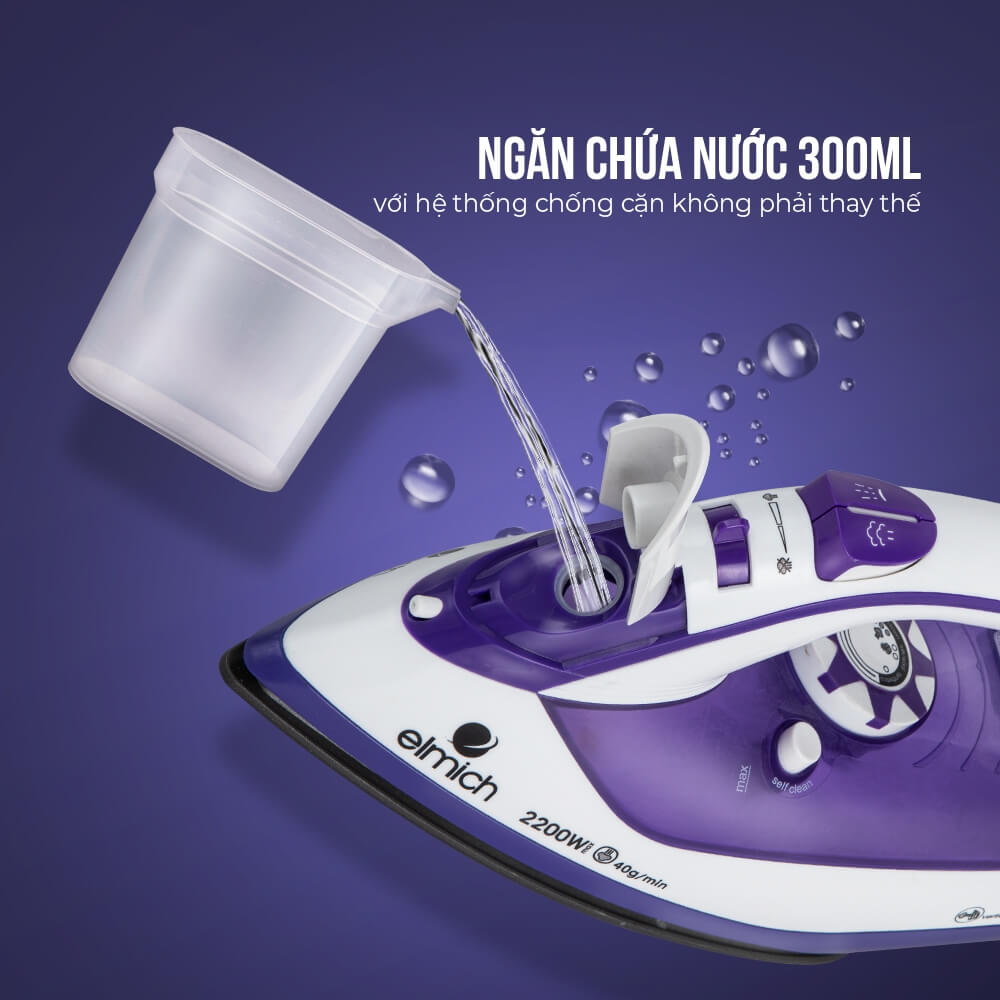 Bàn Ủi Hơi Nước Elmich SIE-3434 300ml, Hàng Chính Hãng, Nút Vặn Điều Chỉnh Nhiệt Độ - JoyMall