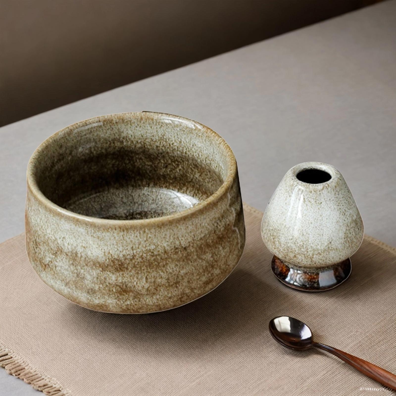 Ceramic Matcha Bowls with Whisk Holder for Table Home Traditional Ceremonial
