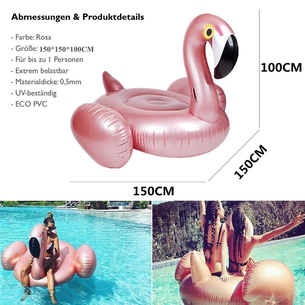 Phao Bơi Pink Inflatable Giant Mega Flamingo Rider Swimming Lounge Float Pool Toy (Golden)