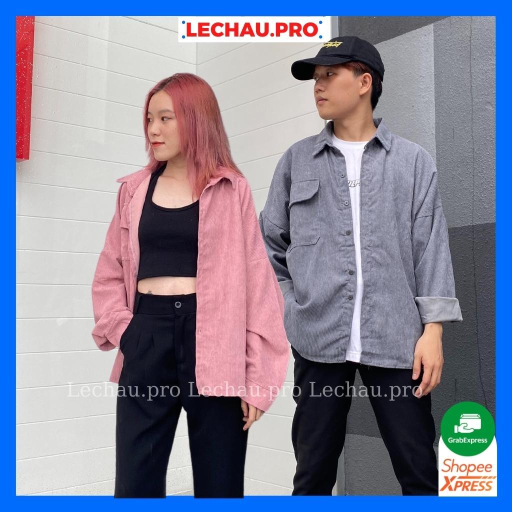Áo khoác nhung tăm unisex form rộng ulzzang hottrend AKSMNT03 jacket sơ mi nam nữ streetstyle hàn quốc rẻ đẹp - Xám XL &lt; 75kg &lt;1m73
