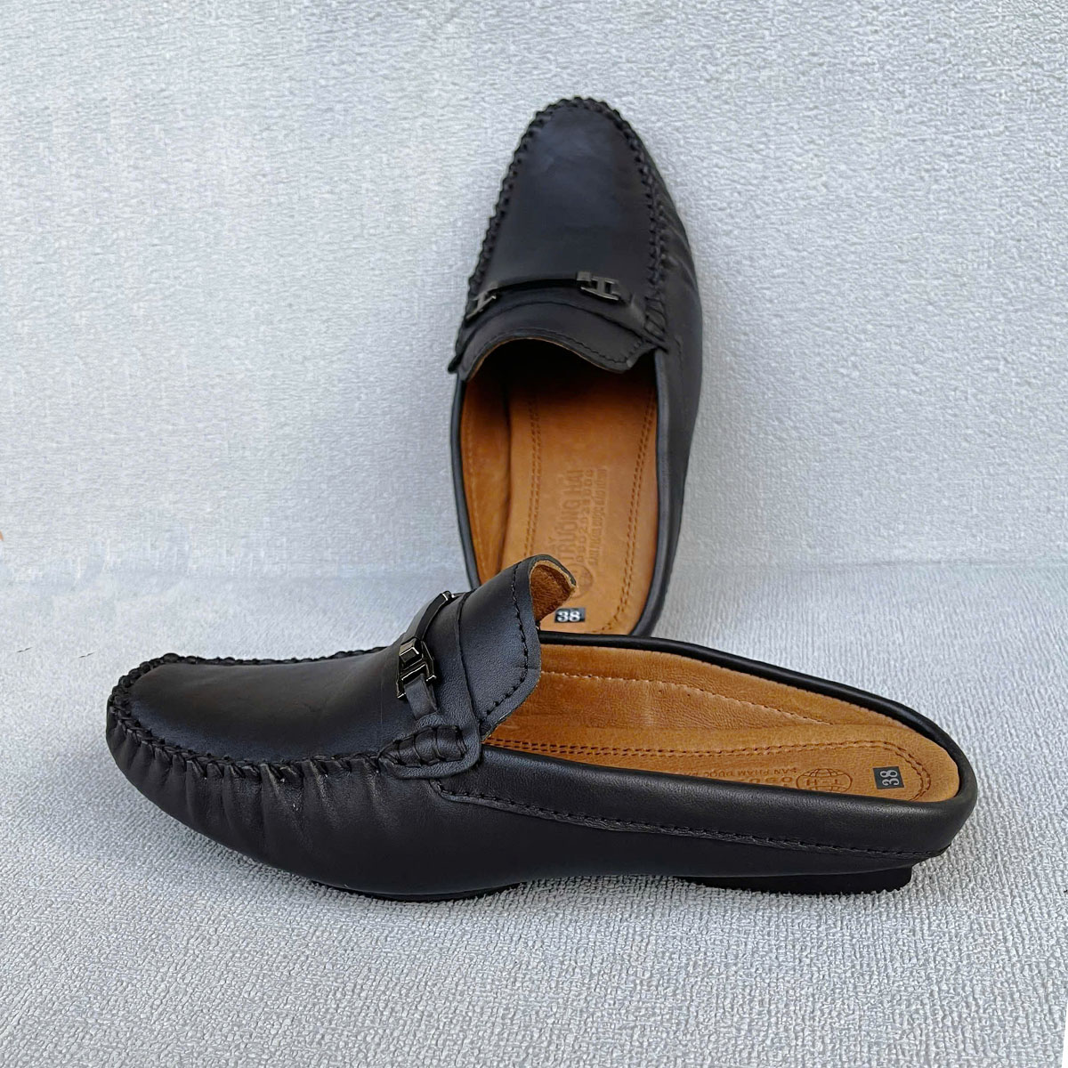 Giày sục da nam TRường Hải GS331 khóa ngang Đế âm da bò nguyên tấm 3 màu đen, nâu, vàng