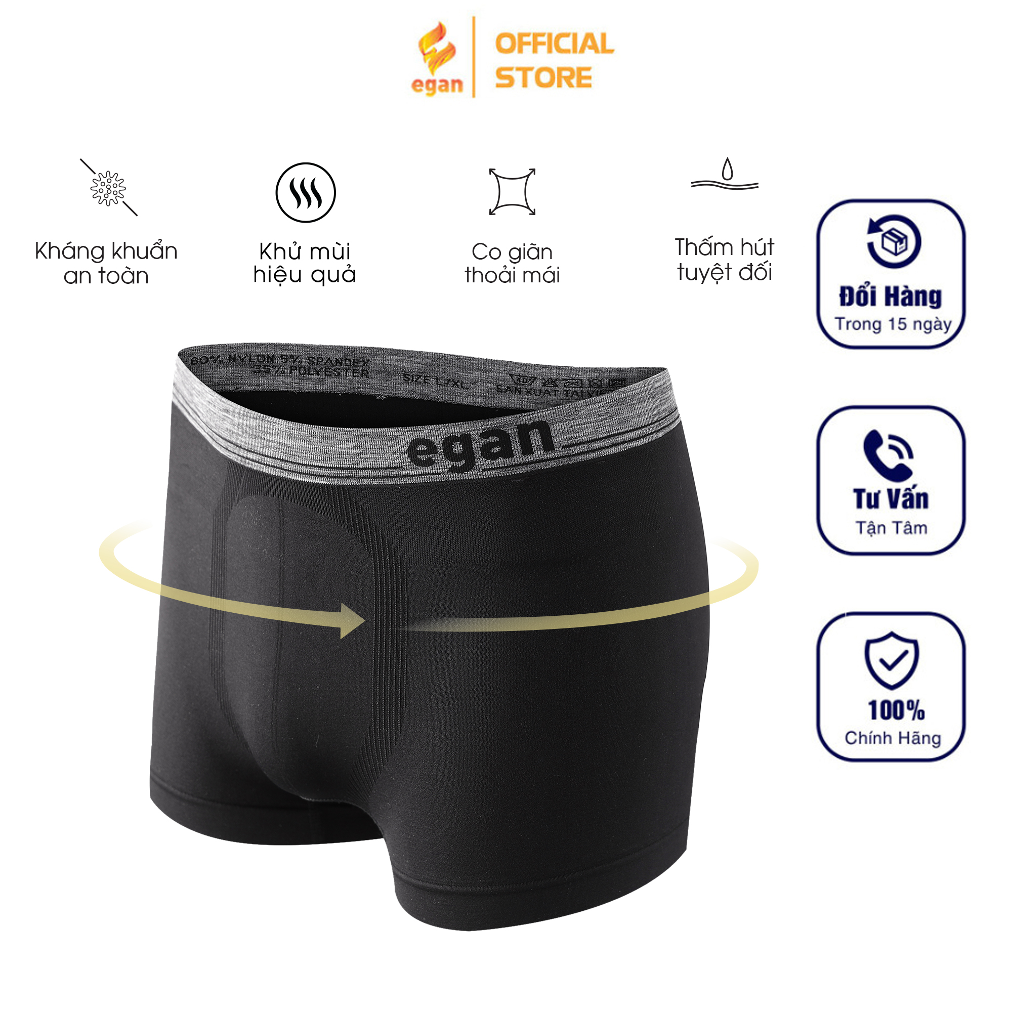 Quần Lót Nam Boxer Cao Cấp EGAN Chất Vải Mỏng Nhẹ Co Dãn Thoáng Mát Thích Hợp Vận Động Thể Thao BX01 - ĐEN