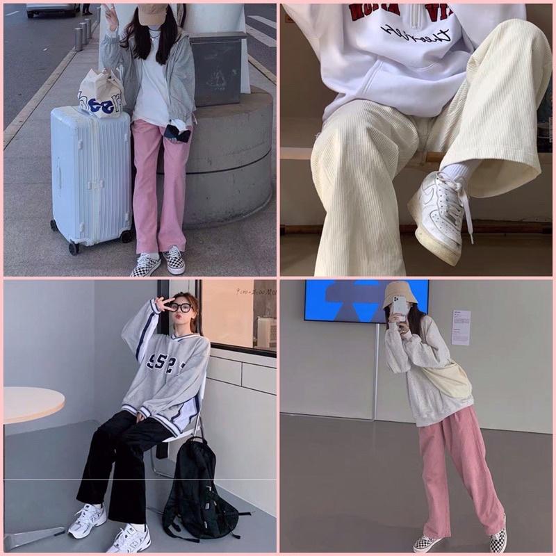 Quần Kaki Nhung Gân Ống Rộng Lưng thun Unisex ulzzang NutraCloset
