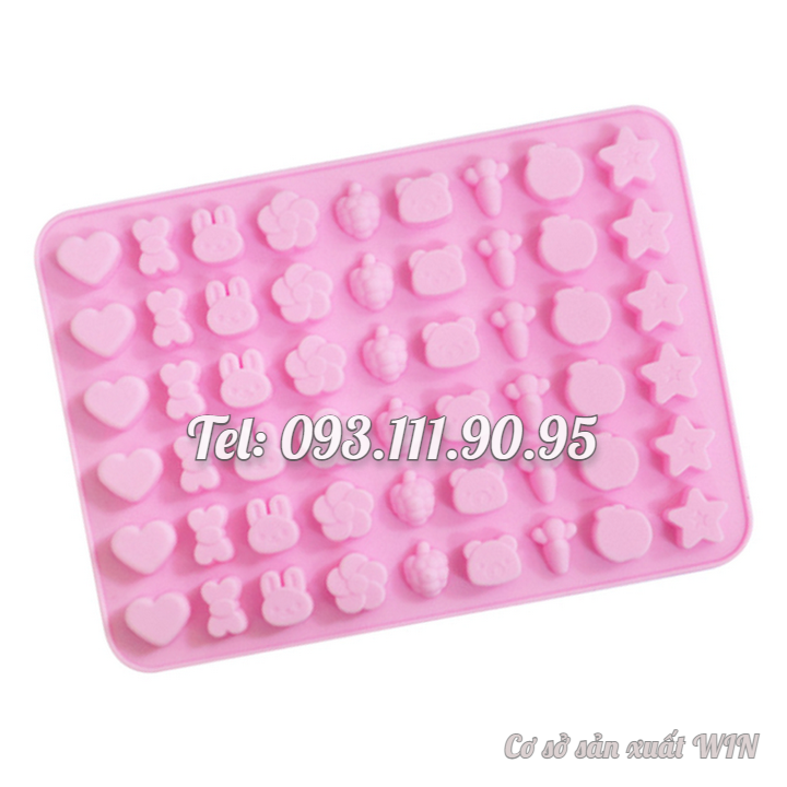 Khuôn silicon làm rau câu, kẹo dẻo chip chip , socola 54 trái tim, thỏ, gấu, ngôi sao - Mã số 1069