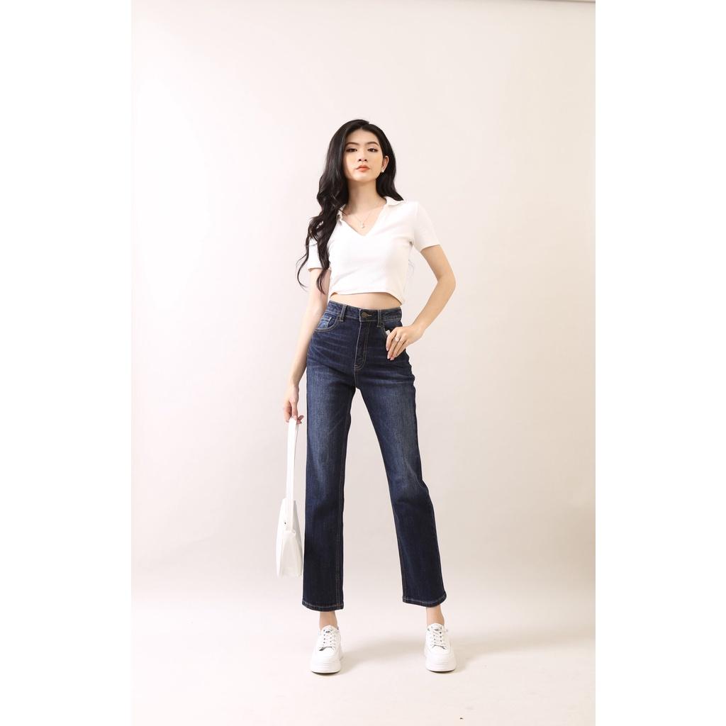 Quần Jean Nữ Ống Suông Đứng Cạp Cao gấu thường CT Jeans