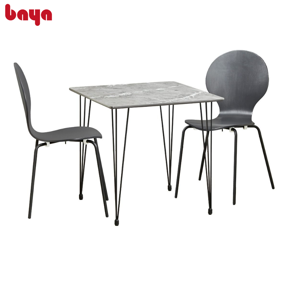 Bộ Bàn Ăn 2 Ghế Màu Xám BAYA VERONA Bề Mặt Gỗ Ván Ép Bền Đẹp, Khung Kim Loại Vững Chắc 6000272