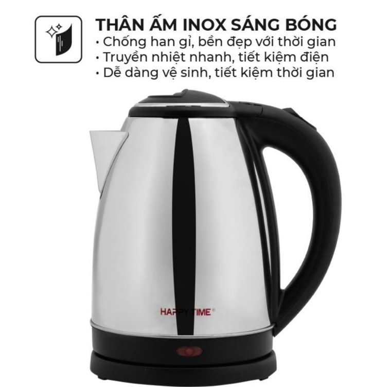 Ấm siêu tốc HAPPY TIME SUNHOUSE Inox 1.8L HTD1088 - Hàng chính hãng