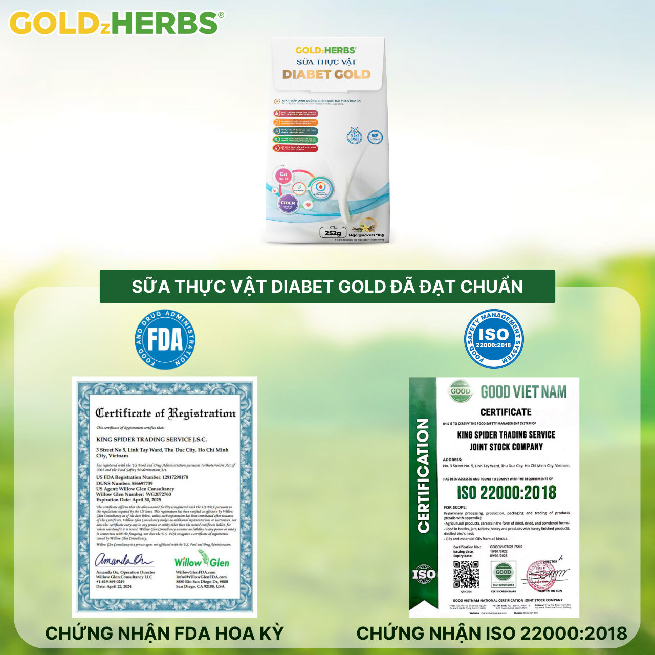 Sữa thực vật GoldzHerbs Diabet Gold 14 gói/ 500g