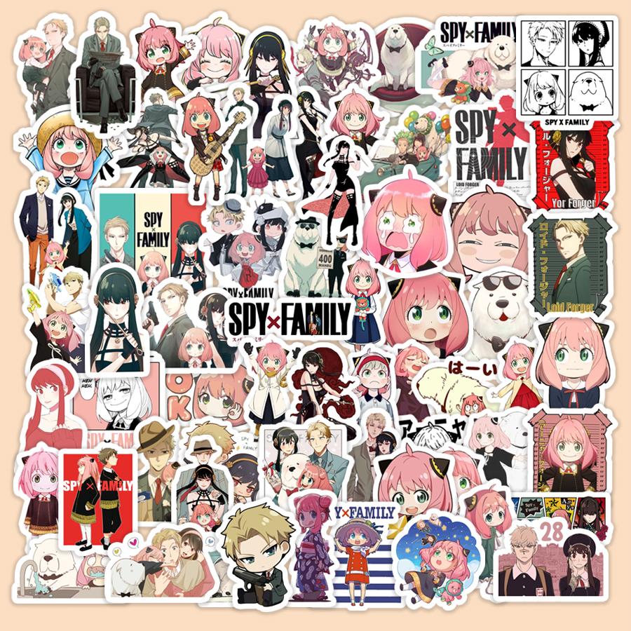 Sticker Anime Spy x Family Chống Thấm Nước Dán Vali, Mũ Bảo Hiểm, Laptop, Guitar, Ván Trượt