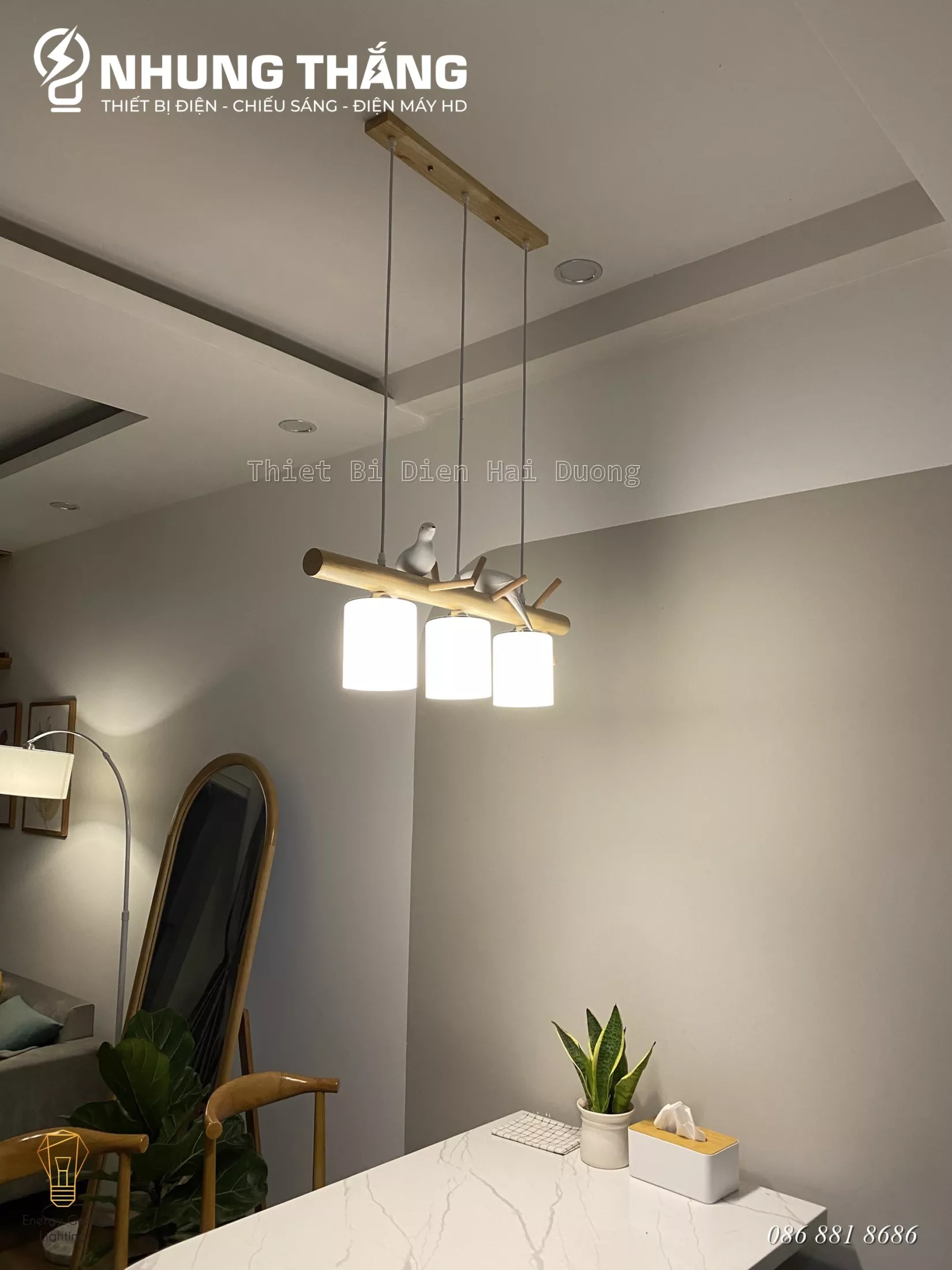 Đèn Thả Trần Trang Trí Phong Cách Bắc Âu Vintage 3 Chao Thân Gỗ Đế gỗ - TN322 - Kèm 3 Bóng Led