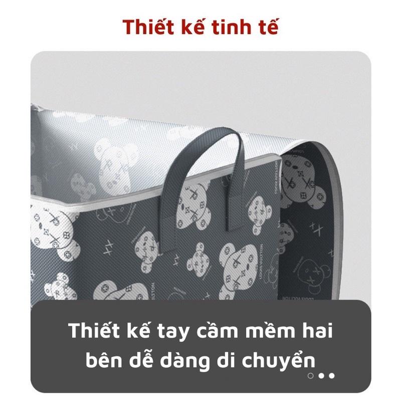 Túi đựng chăn màn quần áo cỡ lớn có nắp dây kéo 2 chiều in họa tiết đẹp sắc nét không phai màu hình gấu Brick
