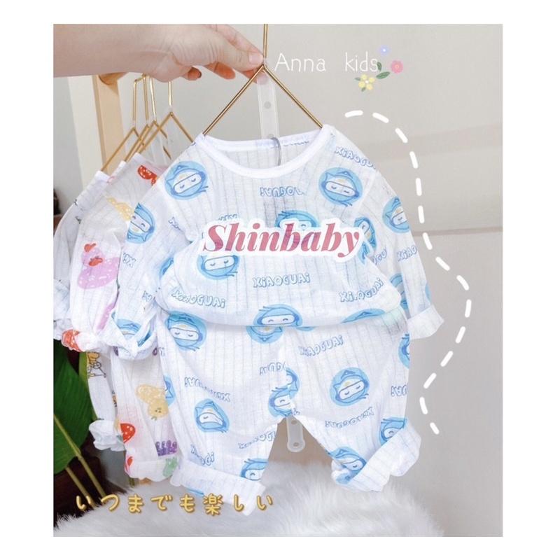 Set 5 bộ cotton giấy dài tay cài vai mỏng mát cho bé nhiều họa tiết dễ thương