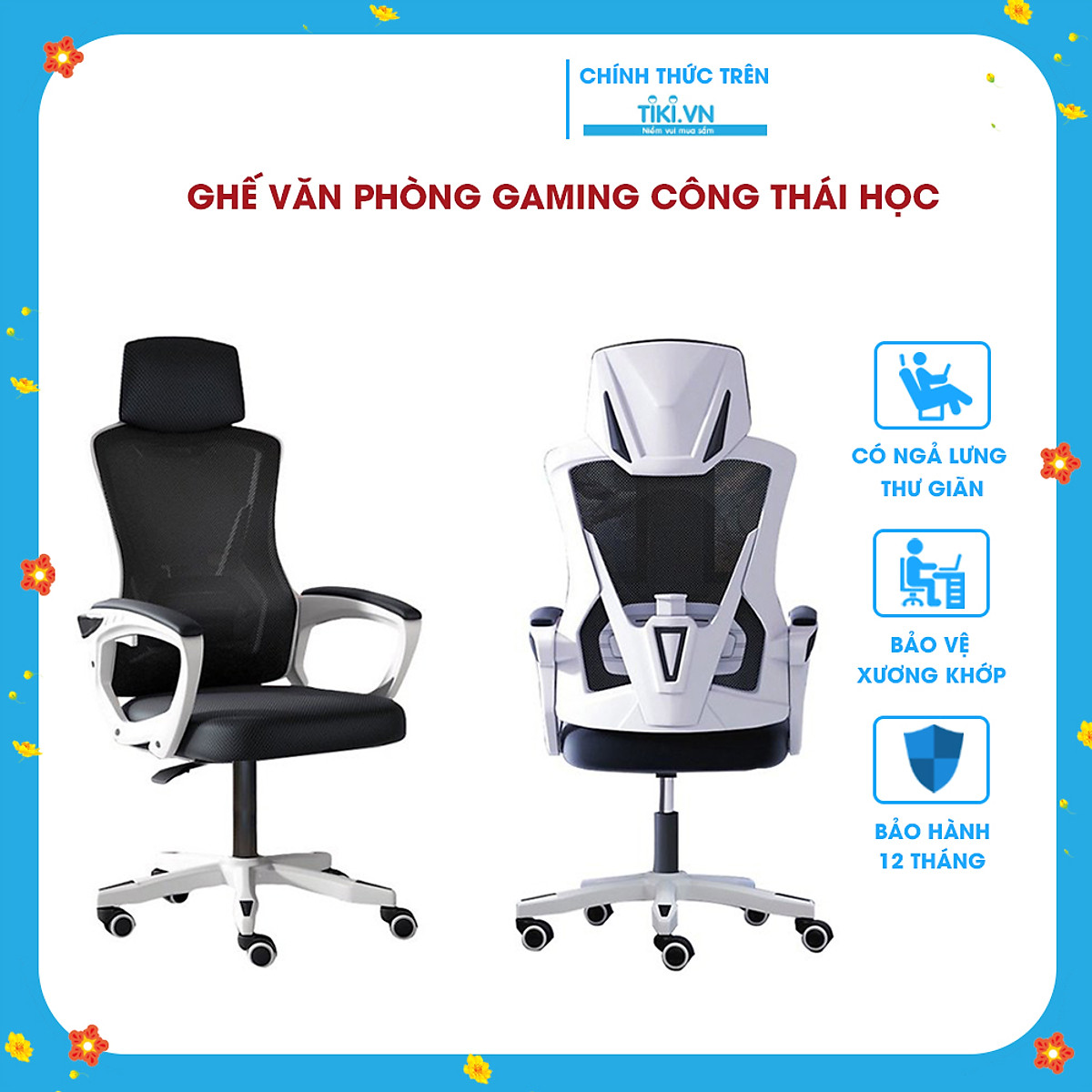 Ghế Xoay Văn Phòng Công Thái Học Ergonomic Có Ngả Lưng Premium 02, Ghế Xoay Gaming Cao Cấp Nhập Khẩu