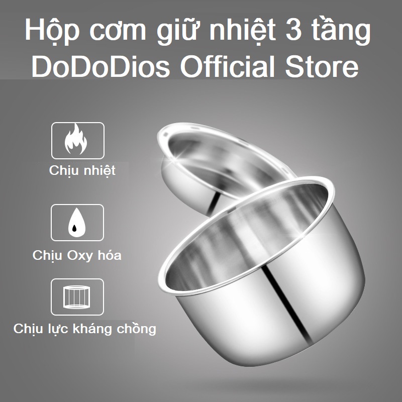 Hộp cơm cắm điện giữ nhiệt 3 tầng, chất liệu inox 304 an toàn sức khỏe, hộp cơm giữ nhiệt, hộp cơm văn phòng tiện lợi - Chính hãng DoDoDios