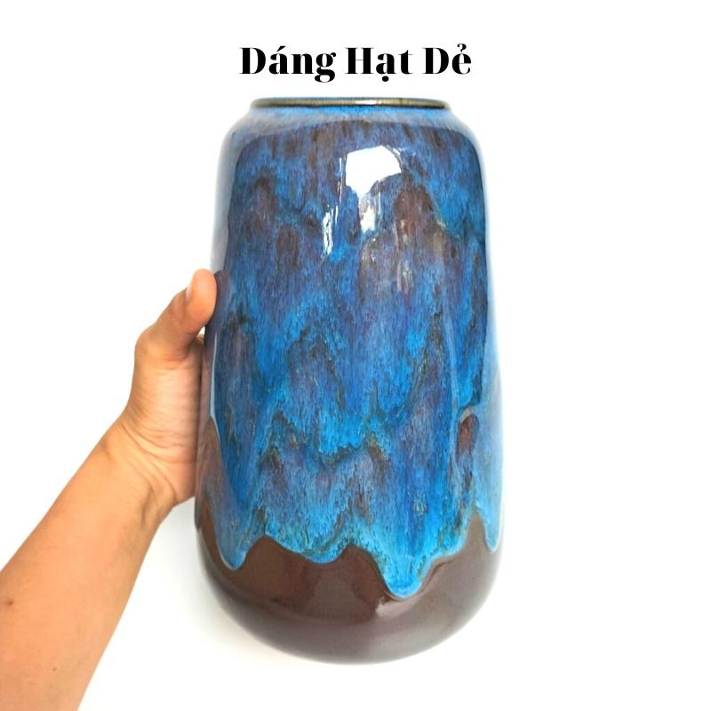 Bình hoa gốm sứ cao 22cm dáng Hạt Dẻ, lọ gốm sứ Bát Tràng, phong cách mộc mạc dùng cắm sen, các loại hoa dáng cao