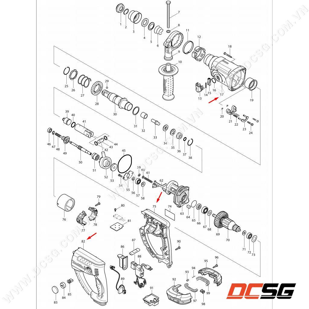 Vỏ máy khoan bê tông dùng pin 18V Makita DHR202 | DCSG