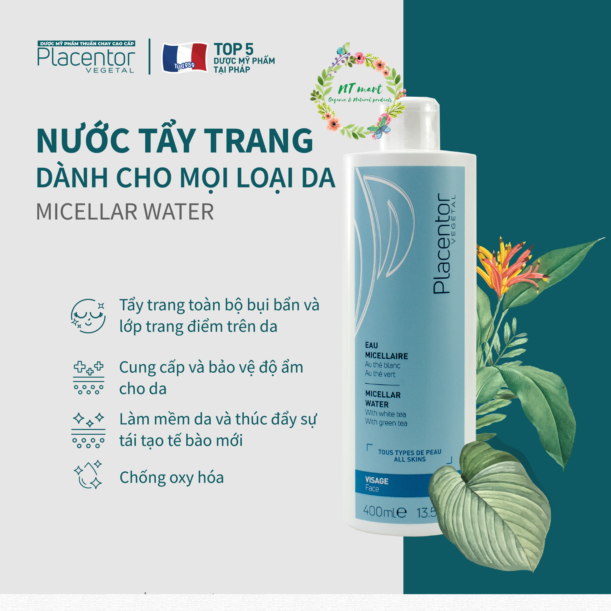 Nước tẩy trang dành cho mọi loại da Placentor Micellar Water