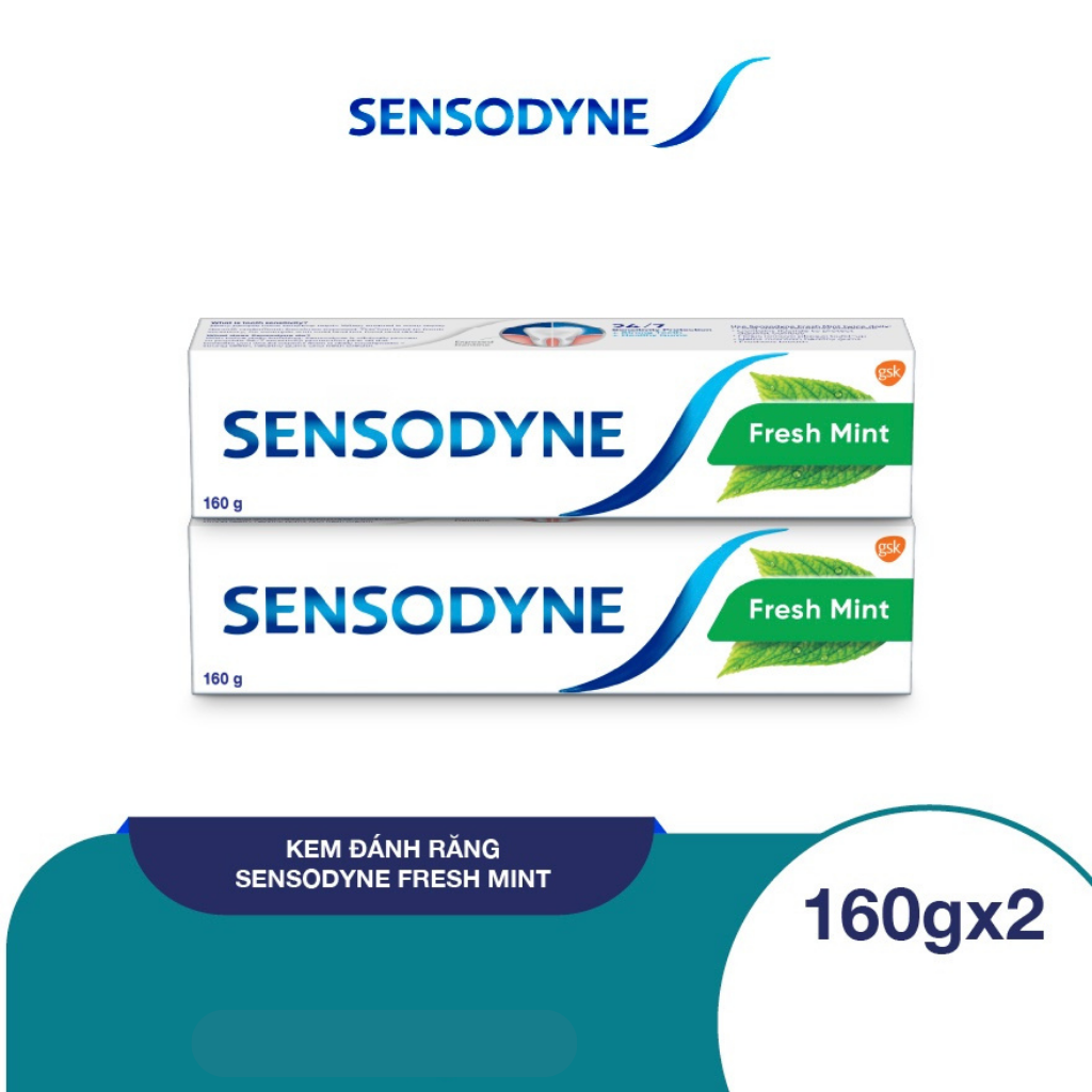 Hình ảnh Bộ 2 Kem Đánh Răng Sensodyne Fresh Mint 160g/tuýp + Vỉ 2 Bàn Chải Sensodyne Sensitive Extra Soft