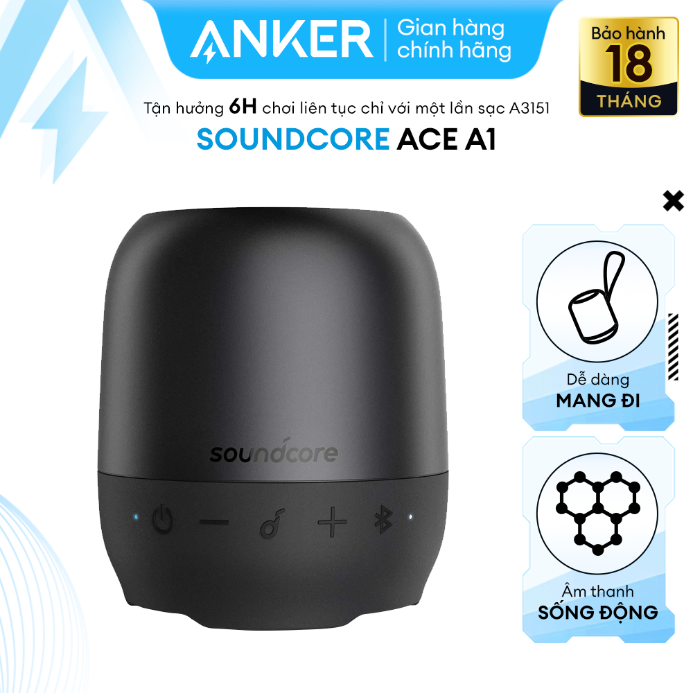 Loa bluetooth SOUNDCORE Ace A1 5W (by Anker) - A3151 - Hỗ trợ thẻ nhớ Micro SD và nghe nhạc từ cổng AUX 3.5mm nghe nhạc liên tục đến 6 giờ