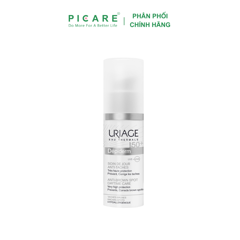 Uriage Depiderm SPF50 Soin De Jour Anti-Taches: Kem Trắng Da, Chống Nắng Ban Ngày 30ml