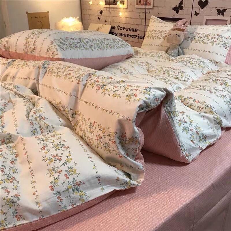 Bộ Chăn Ga Gối Cotton 100% Hàng Nhập Khẩu 4 Món Hoa Dây Ngang Siêu Xinh Với 4 Tông Màu