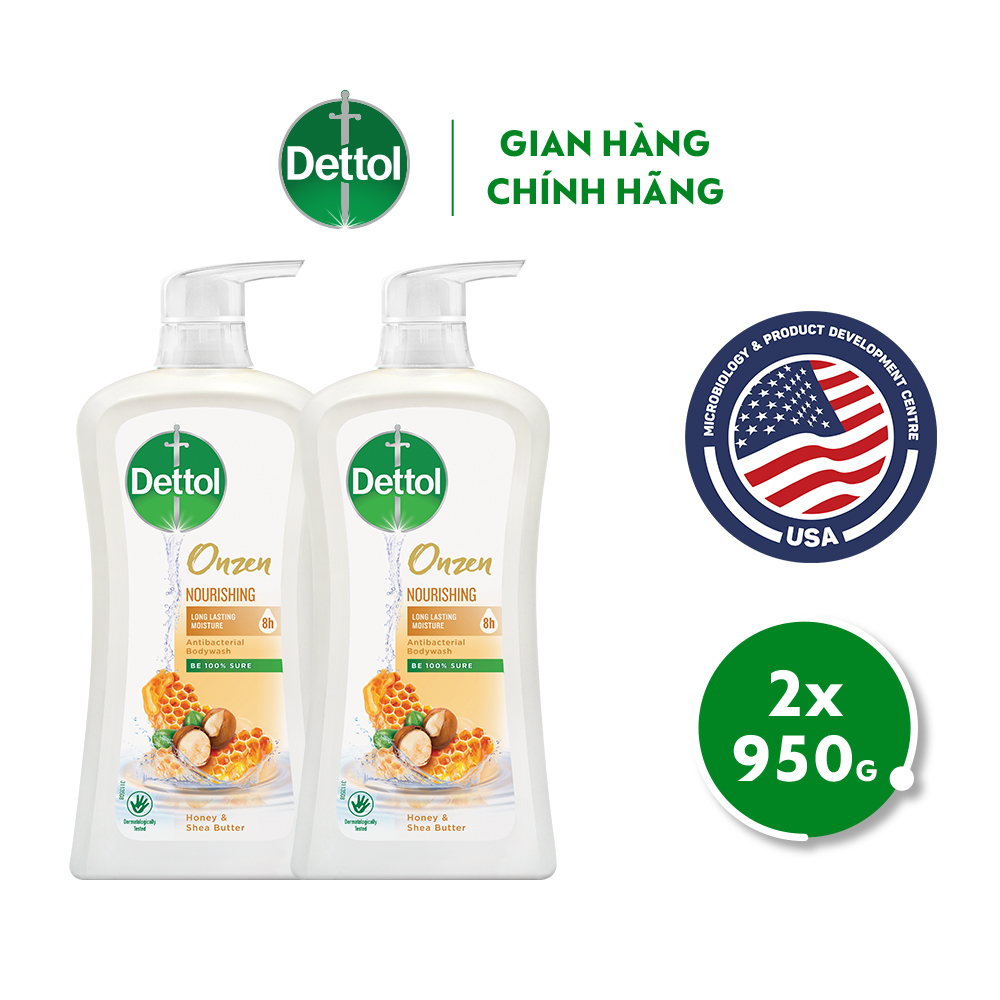 Combo 2 chai sữa tắm Dettol Onzen mật ong kháng khuẩn và dưỡng thể - chai 950G