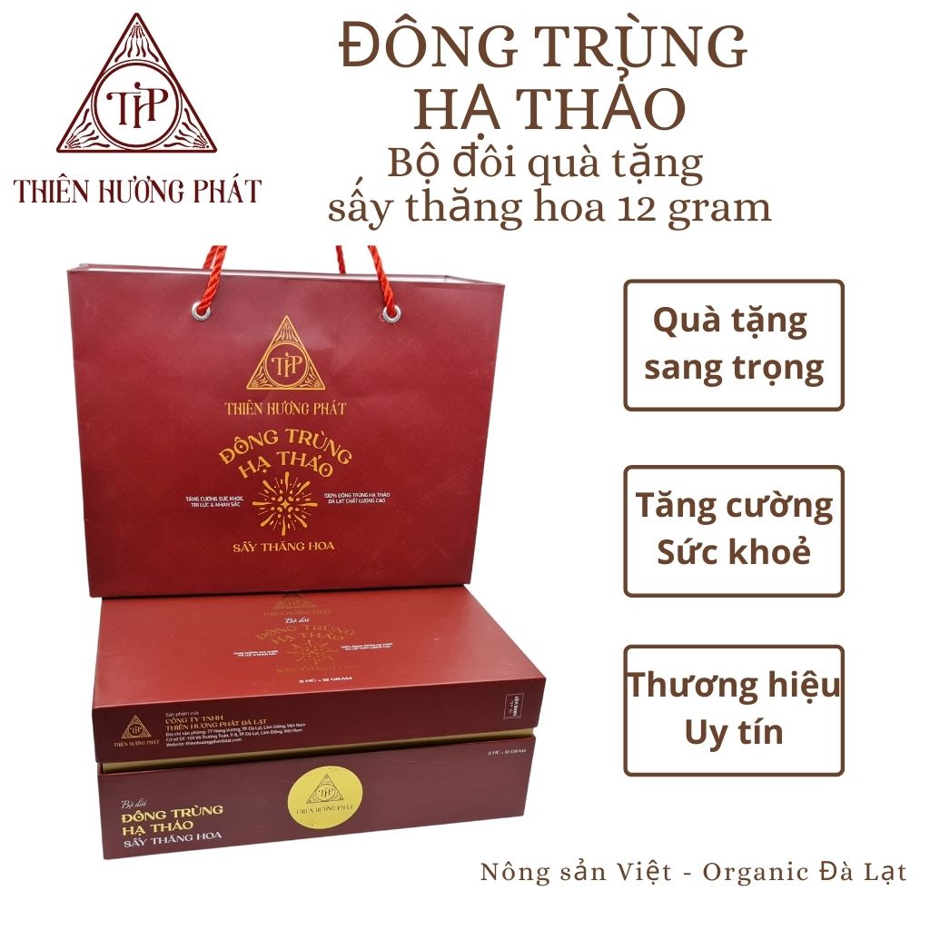 Đông Trùng Hạ Thảo Sấy Thăng Hoa (2 hũ 12 gram) - Thiên Hương Phát Đà Lạt - Bộ đôi Quà tặng Cao Cấp