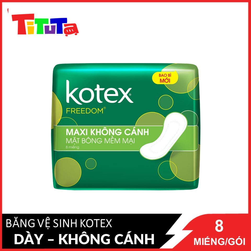 Băng Vệ Sinh Maxi 23cm Không Cánh Kotex FreeDom Mặt Bông Mềm Mại 8 miếng