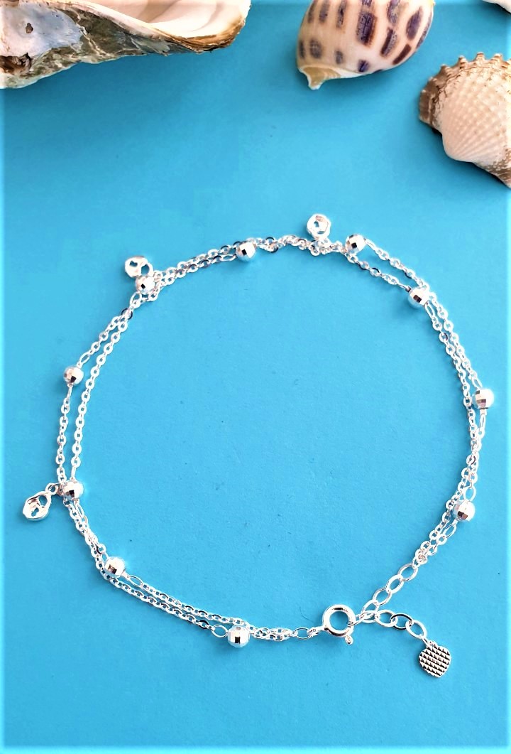 LẮC CHÂN BẠC Nữ, NgọcHY - Lắc chân Bạc đôi Ổ Khoá Bi tròn