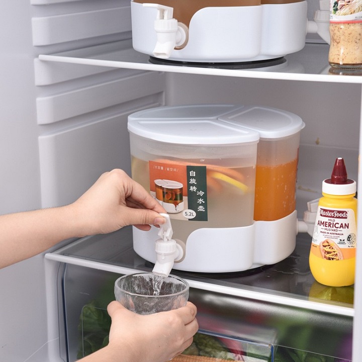 Bình đựng nước 3 ngăn bằng nhựa có vòi kèm đế xoay 360 độ tiện dụng - Bình đựng nước cao cấp 5,2 l tháo lắp đa năng - HN