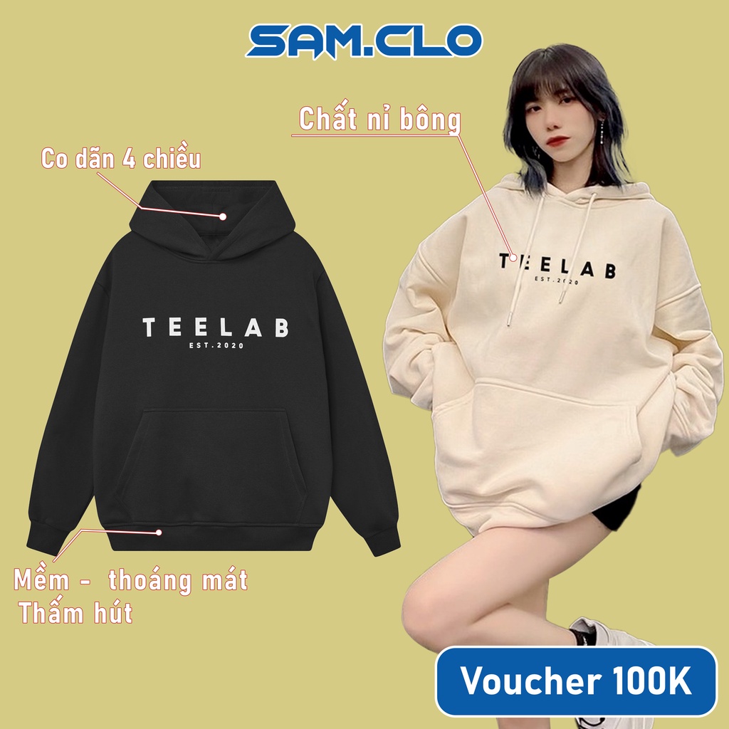 Áo khoác nỉ hoodie SAM CLO nam nữ chui có mũ tay dài thu đông freesize dáng Unisex chữ TEELAB 2020