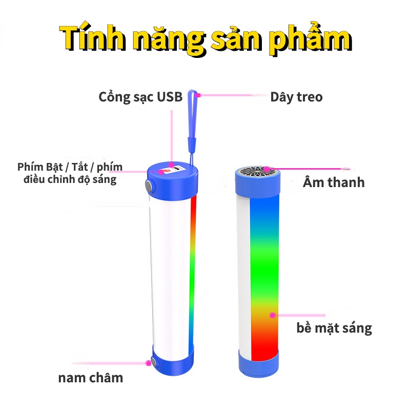 Đèn âm nhạc bluetooth RGB đầy màu sắc Đèn cảnh báo khẩn cấp USB sạc Đèn cảnh báo khẩn cấp Đèn không khí cắm trại ngoài trời Đèn khẩn cấp cầm tay